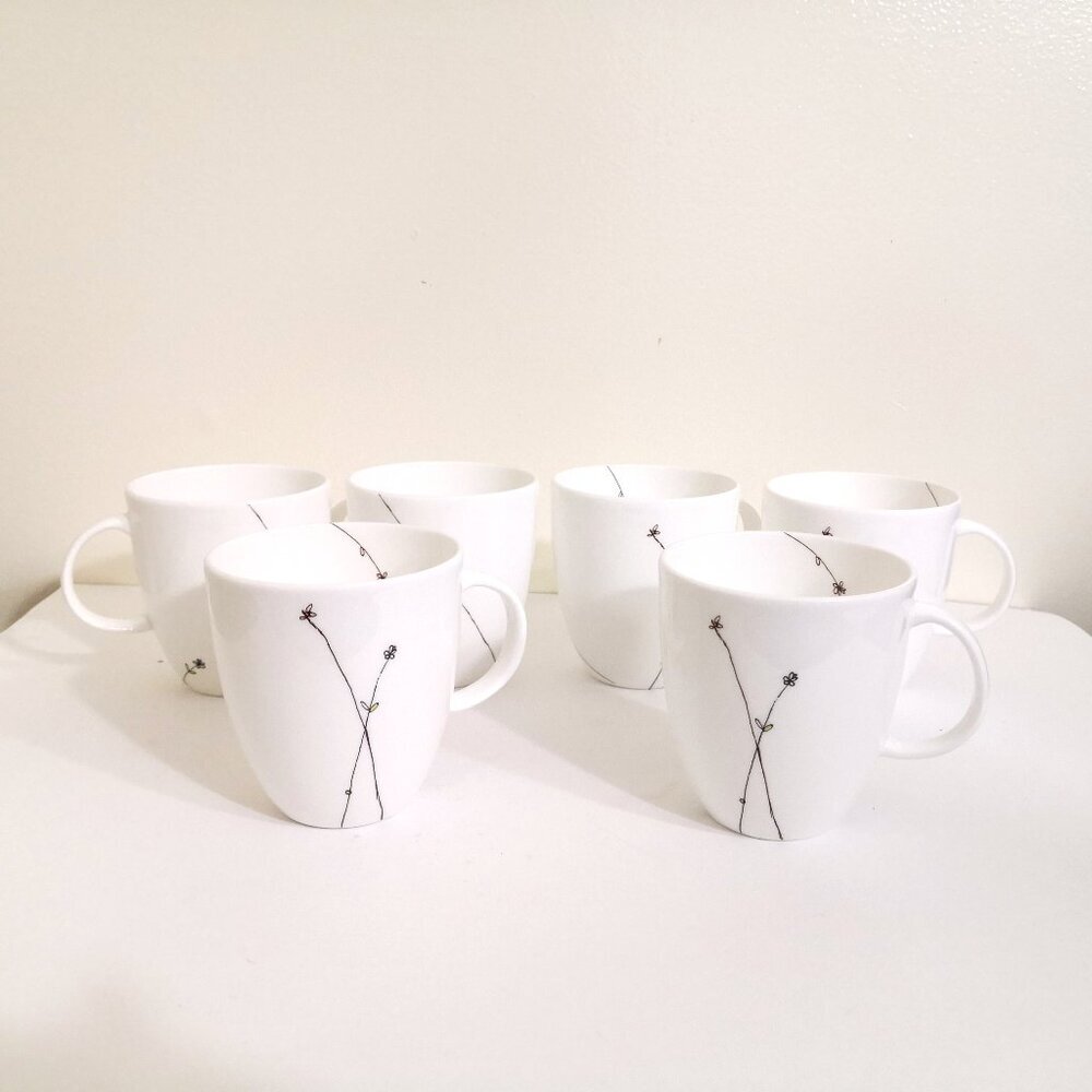 Simply Fine Lenox Flourish Bone China Mug Set of 6 + 1 Bonus